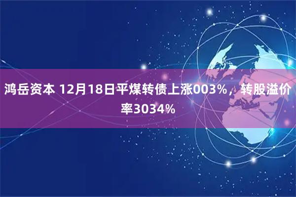鸿岳资本 12月18日平煤转债上涨003%，转股溢价率3034%